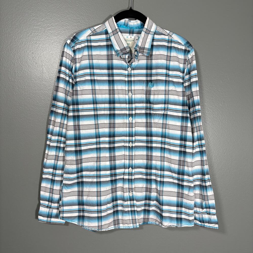 Panhandle Rough Stock Women's Blue Plaid Western Shirt - Size Medium - Cowgirl